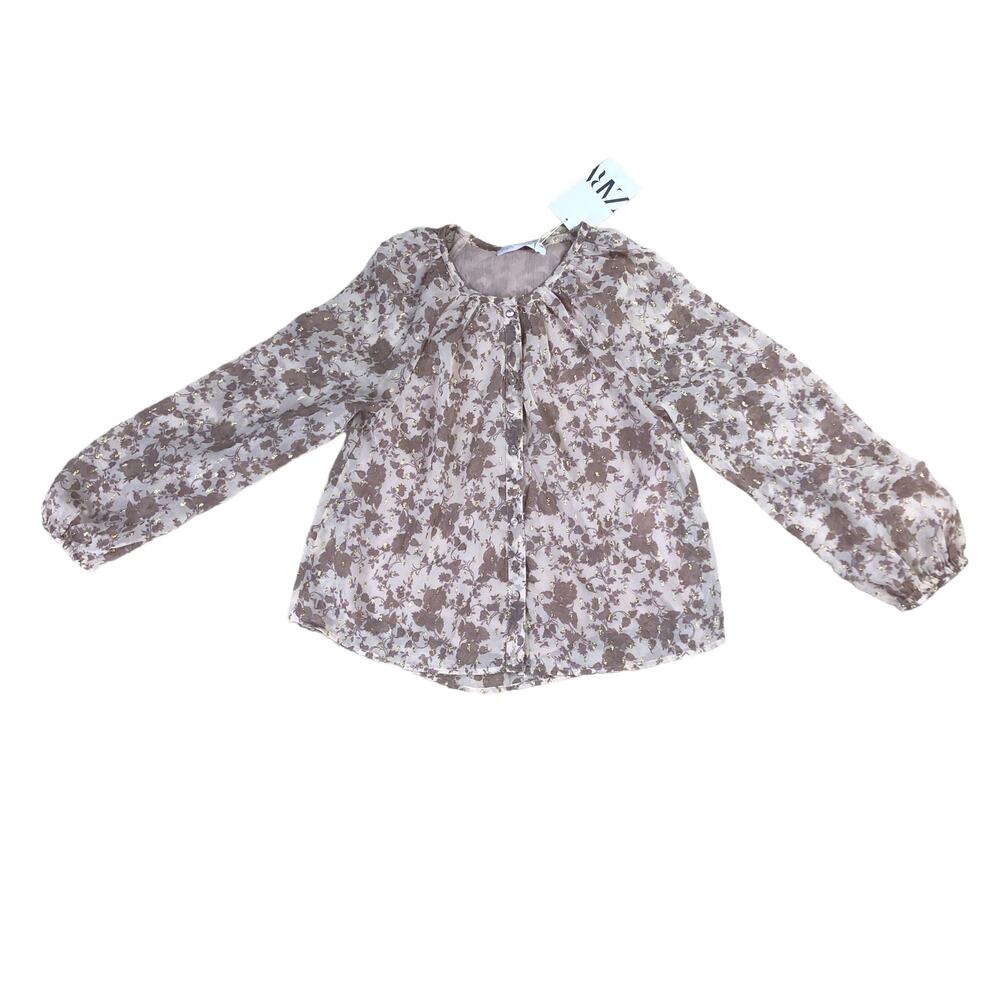 Zara Blouse Button Down Floral Sheer Round Neck Size 10 Year - NEW